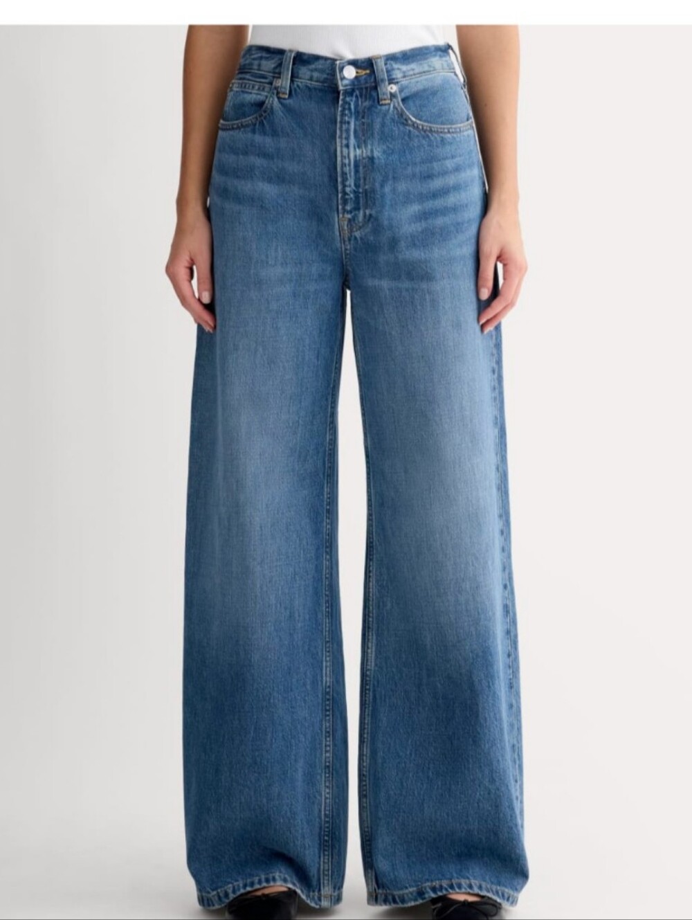 Everlane "The Baggy Jean" High-Rise, Wide Leg Jean — Medium Blue Wash